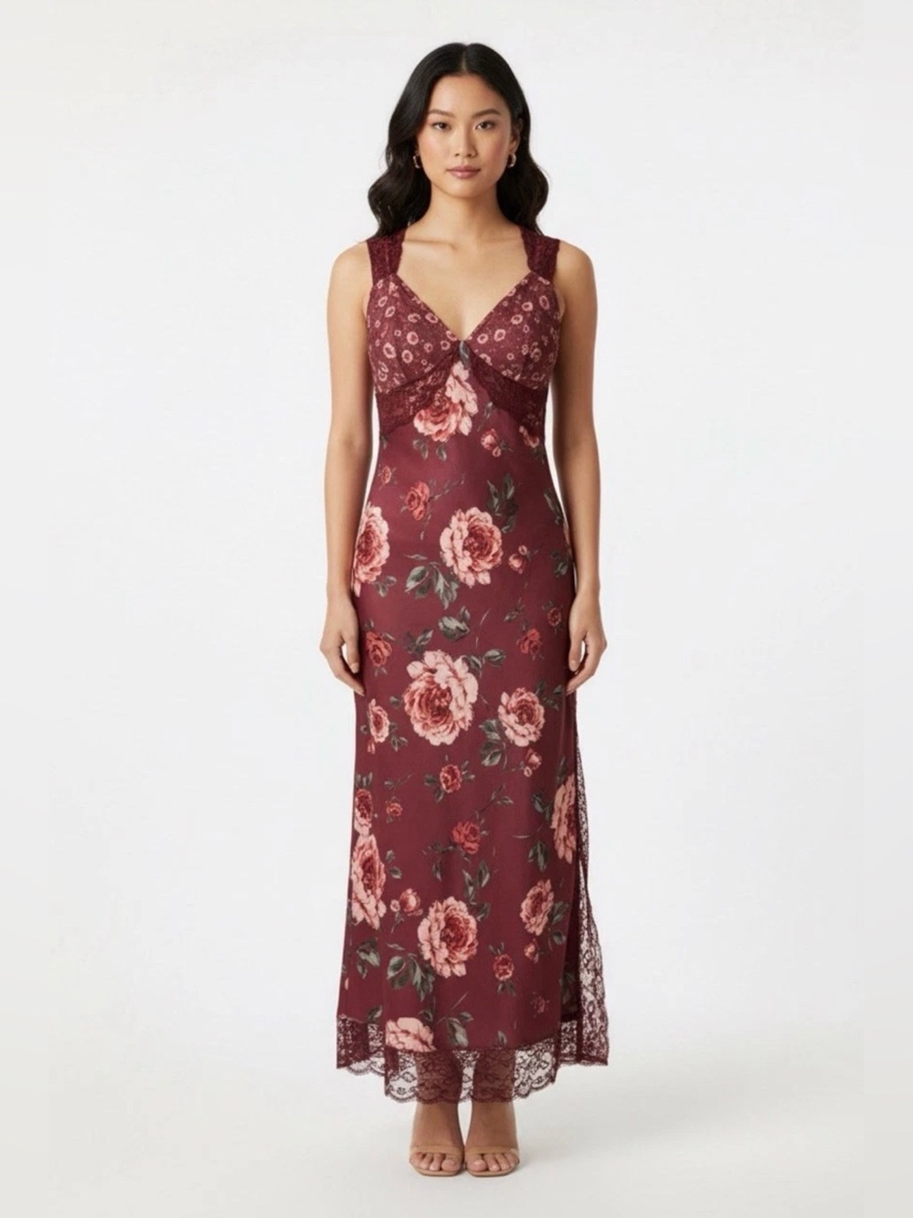 Avec Les FIlles Bias Cut Lace Trim Dress Size 8 Pink Peony or Wine
Floral